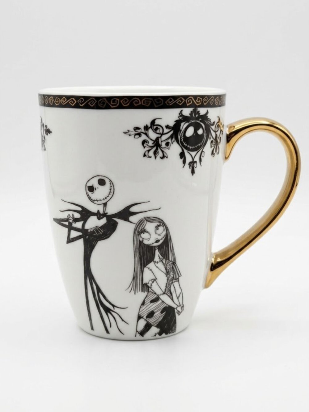 Disney Nightmare Before Christmas Jack & Sally Black White Gold Coffee Mug Cup